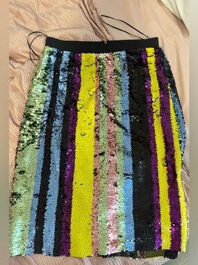 DAVI & DANI Multicolor Sequin Stripe Pencil Skirt